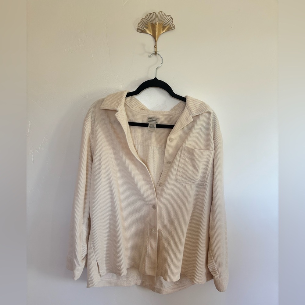 L.L.Bean 100% Cotton Ribbed Button-Front Shirt – L Petite | a8